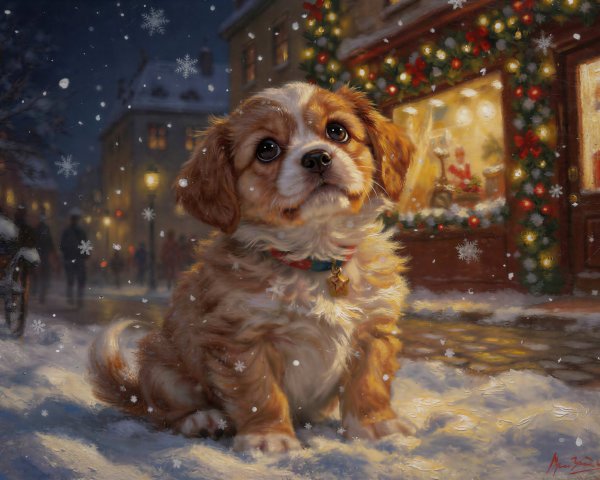 Digital Painting of a Sad Puppy in a Snowy Scene