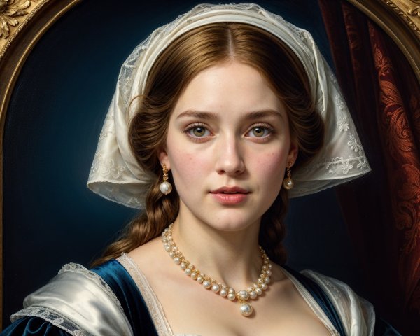 Portrait of a Young Woman in Blue Gown and Bonnet