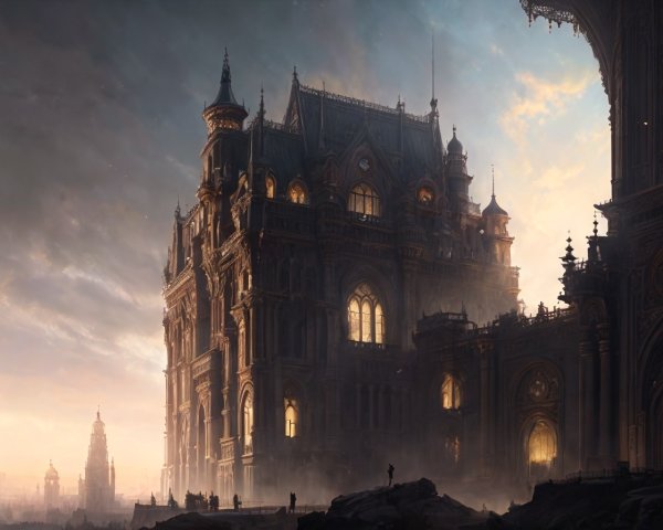 Gothic Palace with Towering Spires and Ethereal Glow