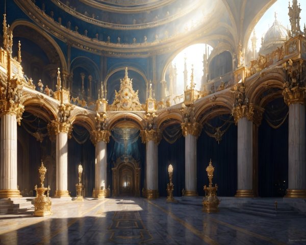 Luxurious Baroque-Style Palace Interior with Golden Details