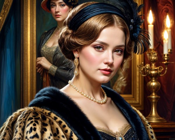 Glamorous Women in Elegant Vintage Setting with Candlelight