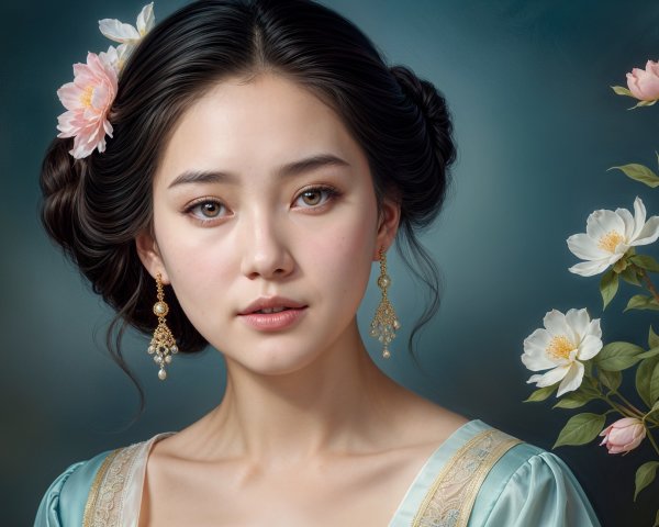 Portrait of a Young Woman with Floral Accents