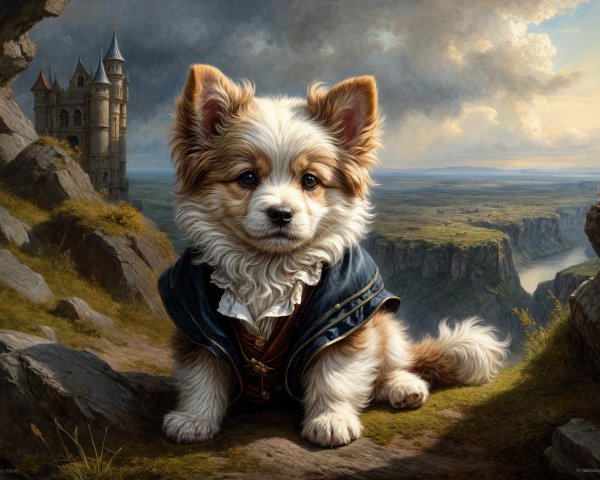 Fluffy Puppy in Royal Outfit by Majestic Castle
