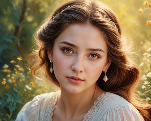 Young woman in wildflower field with serene beauty