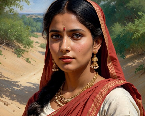 Young Woman in Traditional Indian Attire and Jewelry