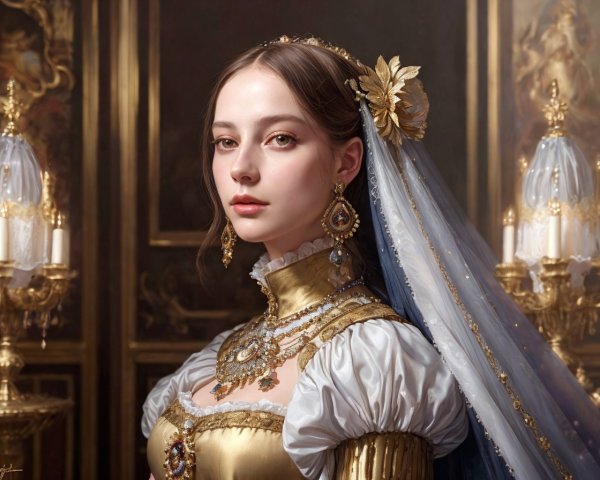 Portrait of a Woman in Historical Dress with Veil
