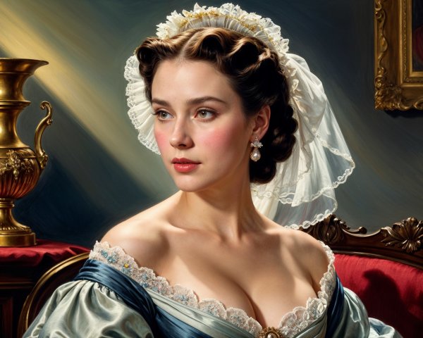 Elegant Vintage Attire with Dignified Expression