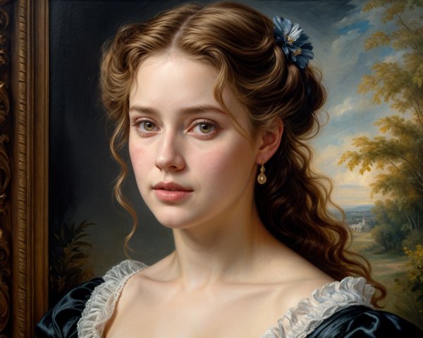 Portrait of a Young Woman in a Serene Landscape