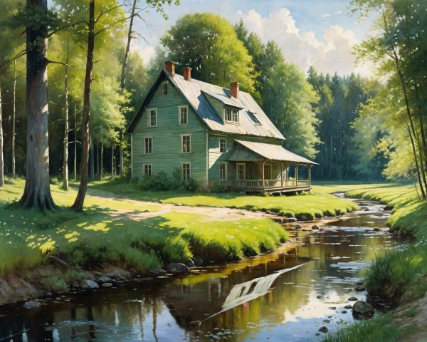 Picturesque Green House by a Serene Stream