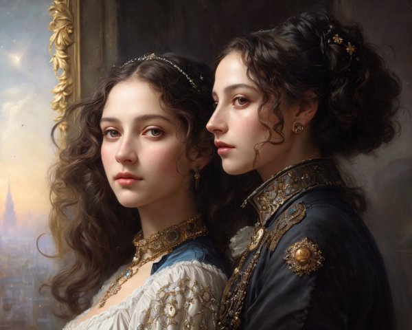 Elegant Women in Historical Attire with Elaborate Hairstyles