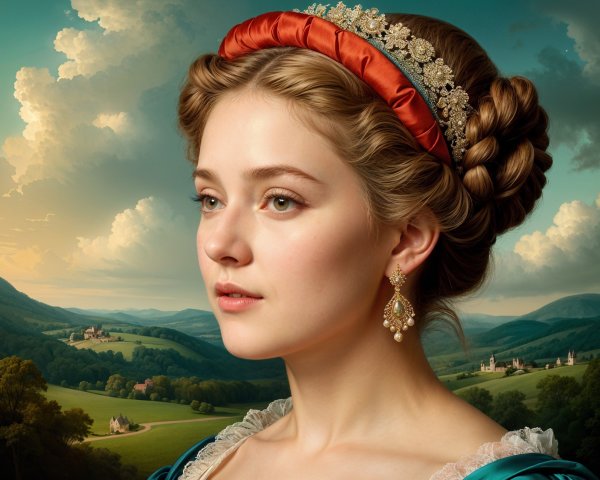 Elegant Young Woman with Vibrant Headband in Landscape