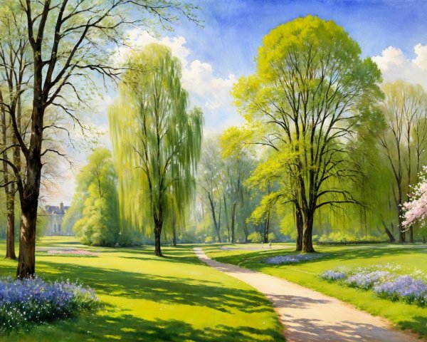 Vibrant Spring Park Landscape with Lush Greenery