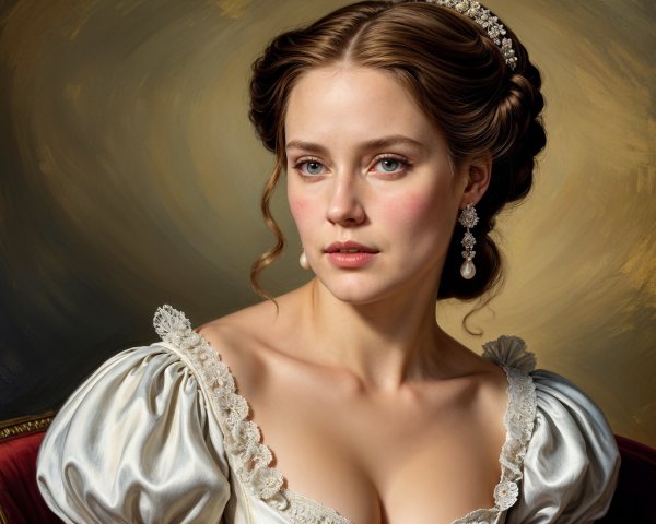 Portrait of a Young Woman in Elegant Off-Shoulder Gown