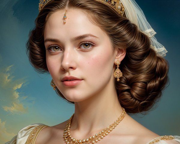 Elegant Young Woman with Tiara and Regal Gown
