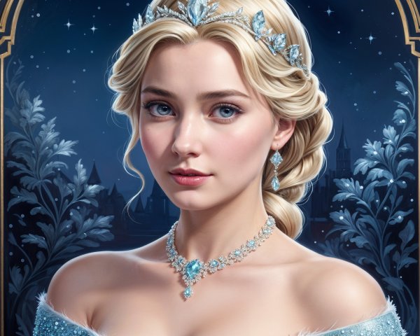 Young Woman in Ice-Blue Gown with Crystal Tiara