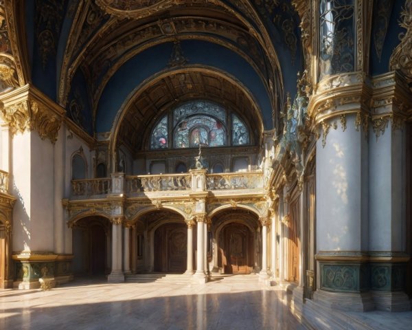 Grand Interior with Ornate Architecture and Marble Floor