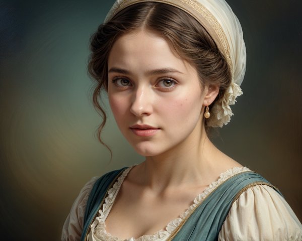 Young Woman in Historical Outfit with Serene Expression