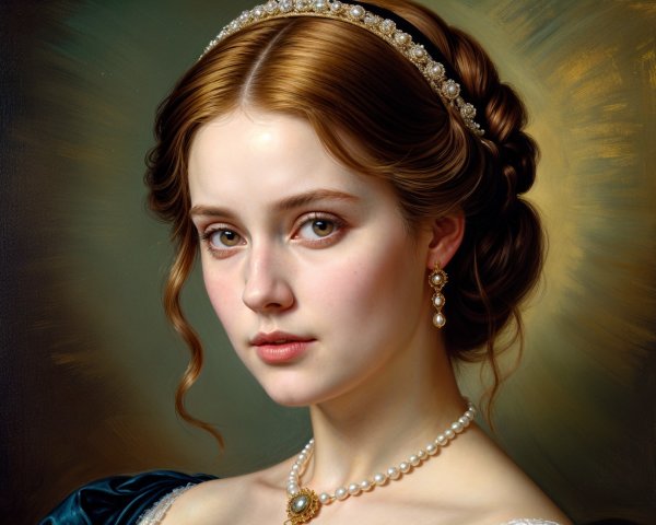 Portrait of a Young Woman in Elegant Blue Gown
