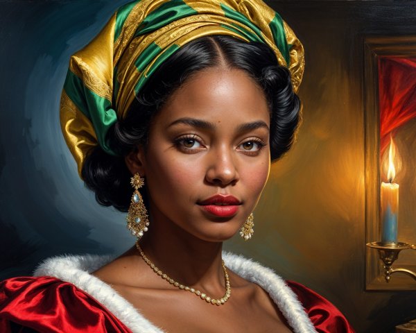 Portrait of a Woman in Red Garment with Fur Accents