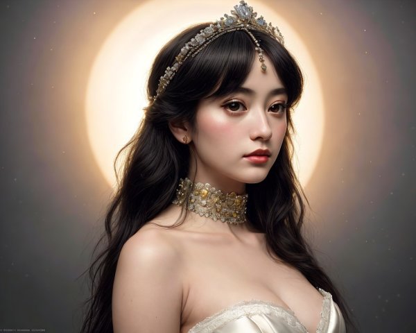 Woman with Long Dark Hair and Jeweled Accessories