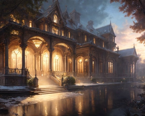 Opulent Victorian Mansion by Tranquil Waterway