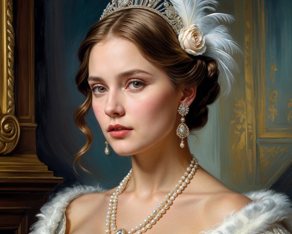 Elegant Young Woman in Lavish Attire and Jewelry
