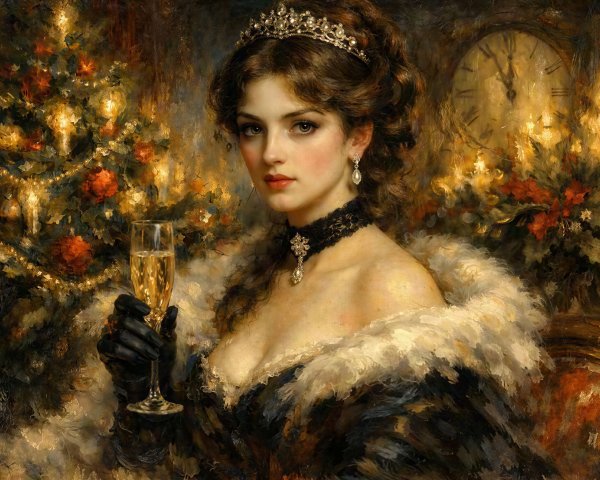 Elegant Woman in Opulent Interior Portrait with Champagne