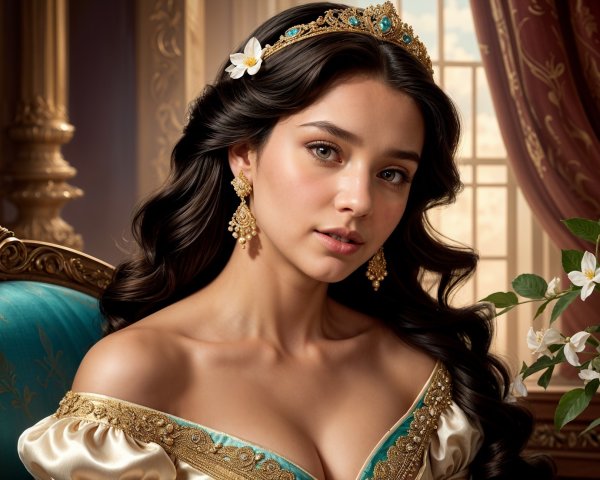 Regal Young Woman in Elegant Gown and Tiara