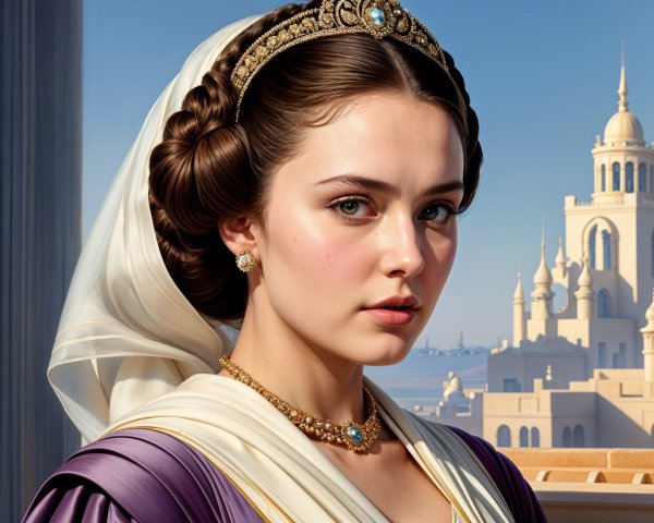 Regal Woman in Purple Gown with Elegant Accessories