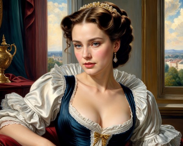 Classical Portrait of a Young Woman in Elegant Attire