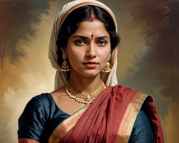 Traditional Attire of a Young Woman in Rich Colors