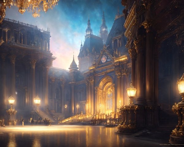 Opulent Grand Hall with Elaborate Architecture and Light