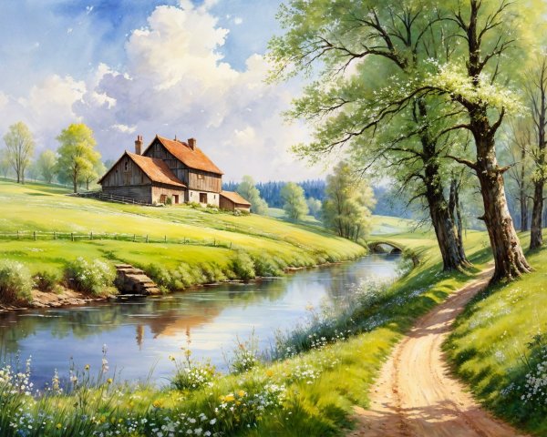 Charming House in Lush Green Landscape with River
