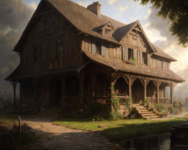 Old Wooden House Surrounded by Lush Greenery