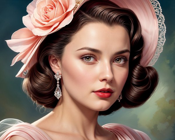 Elegant Woman in Pink Dress with Rose in Hair