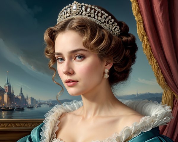 Regal Young Woman in Elegant Gown and Tiara