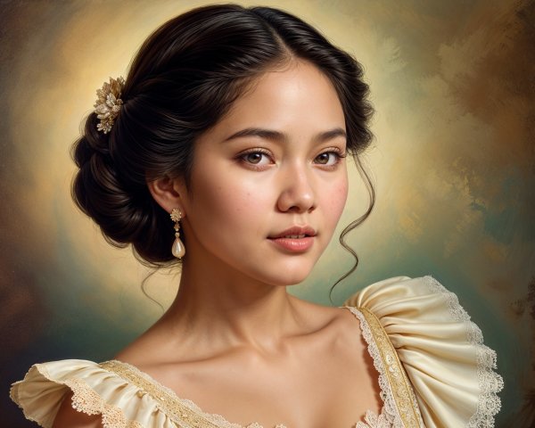 Young Woman in Elegant Off-the-Shoulder Gown