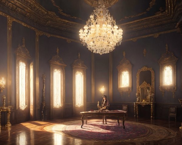 Luxurious Room with Gold Details and Crystal Chandelier