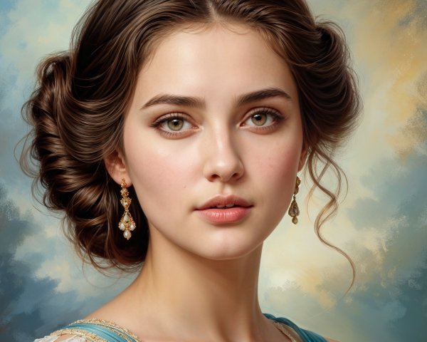 Young woman with green eyes and elegant hairstyle