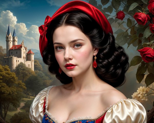 Medieval-Inspired Young Woman by Fairytale Castle