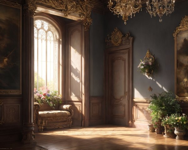 Elegant Room with Wooden Details and Sunlight