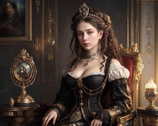 Woman in Period Costume in Luxurious Room Setting