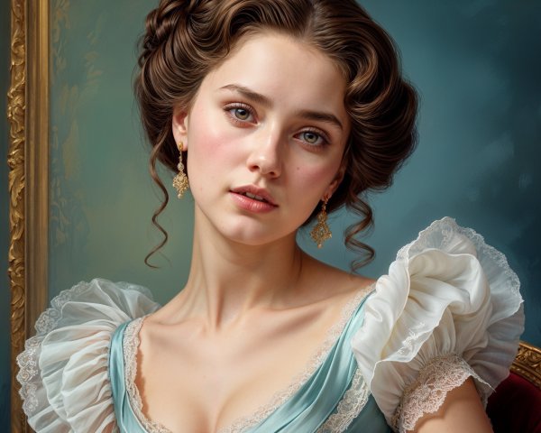 Portrait of a Young Woman in Elegant Blue Dress