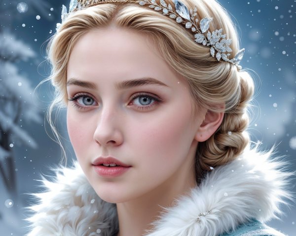 Young woman with icy blue eyes in winter setting