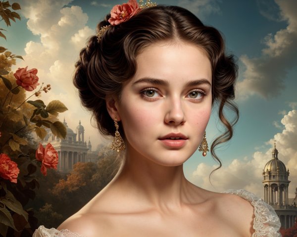 Elegant Young Woman in Lush Natural Setting