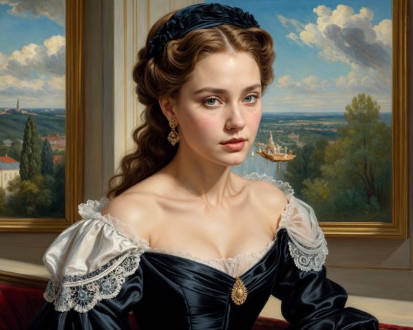 Portrait of a Young Woman in Elegant Black Gown