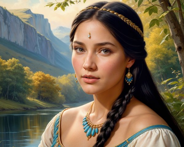 Young Woman in Traditional Outfit with Turquoise Jewelry