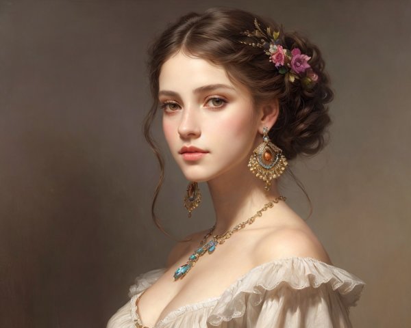 Elegant Portrait of a Woman in Vintage Dress