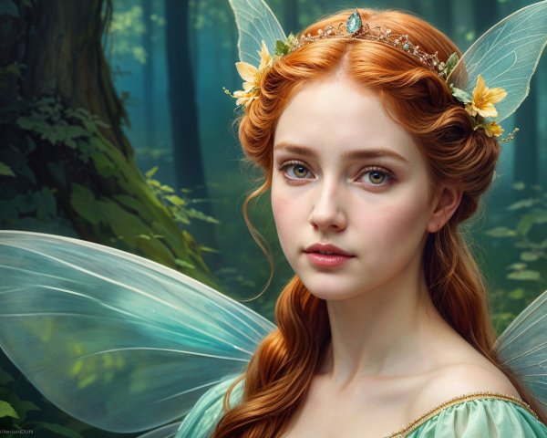 Fairy with Translucent Wings in Enchanted Forest
