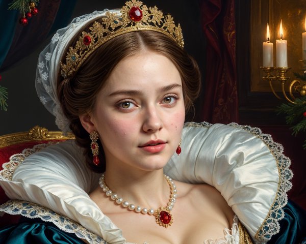 Elegant Portrait of a Young Woman in Opulent Gown